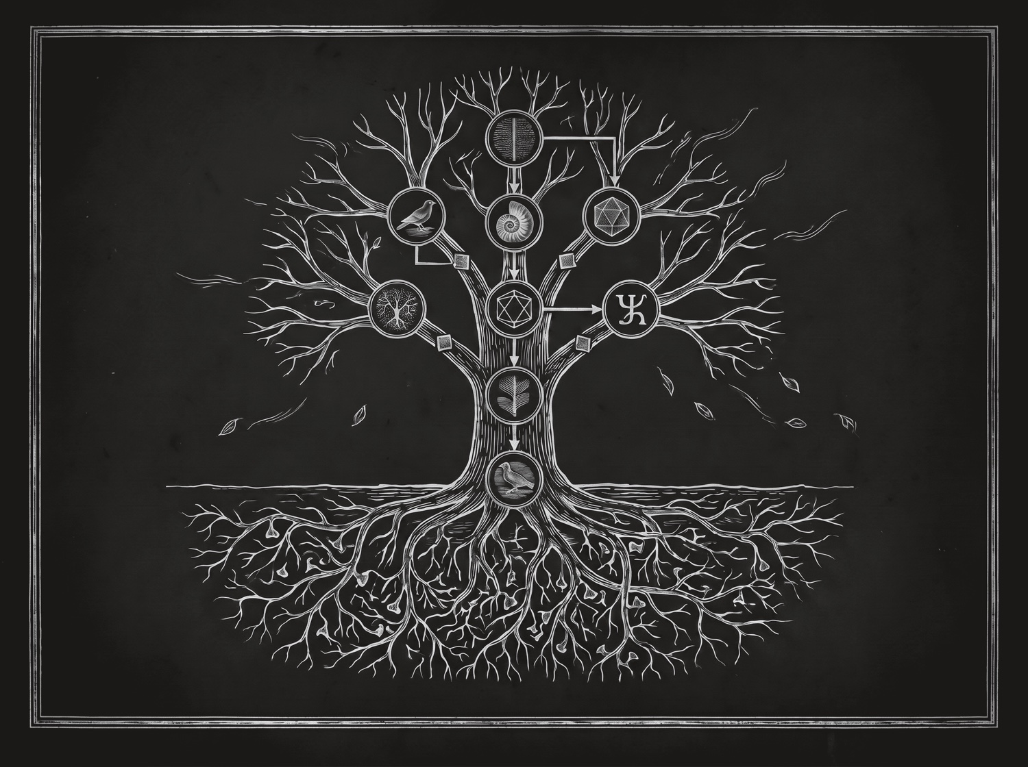 Engraved plate: a tree of concepts wired into a reasoning flow over neural roots